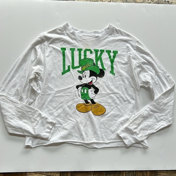 Disney Mickey Lucky St Patrick’s Day Cropped Long Sleeve TShirt - Picture 4 of 6